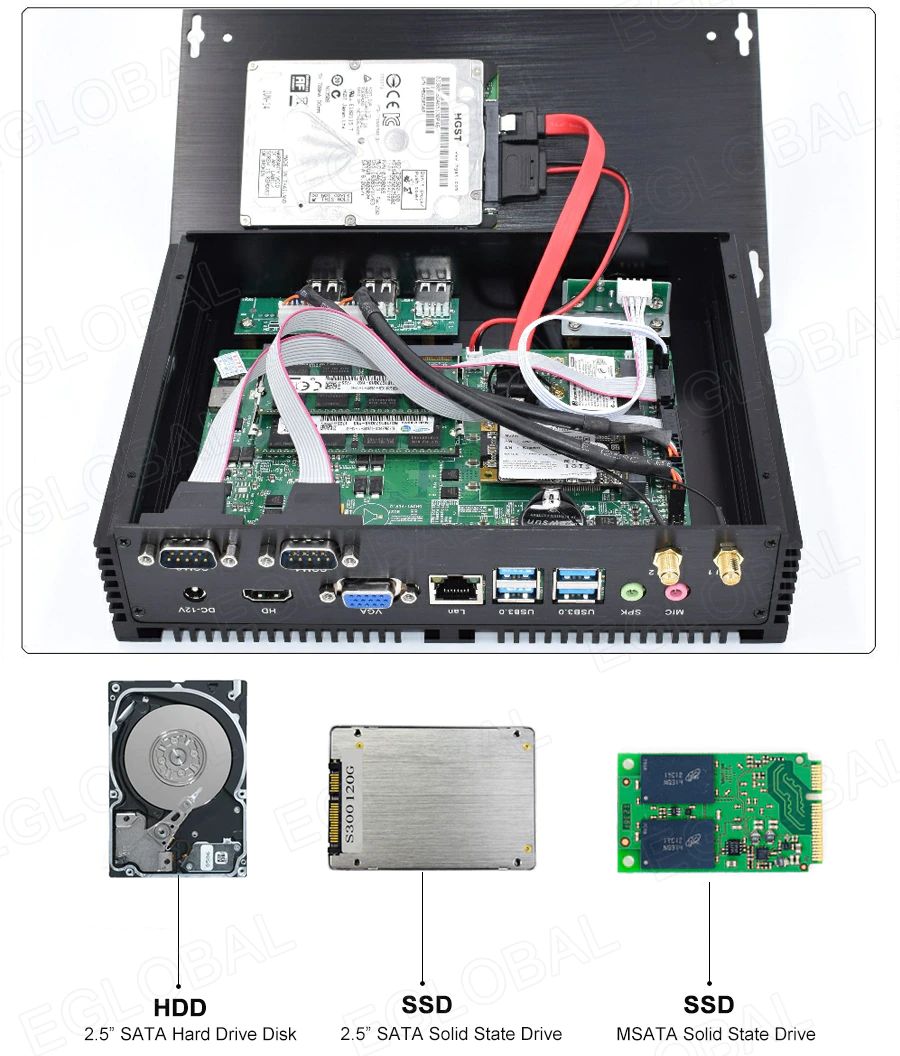 Image of powerful computer with passive cooling for industrial applications: in commerce, production, offices. Well equipped with interfaces for connecting different peripherals